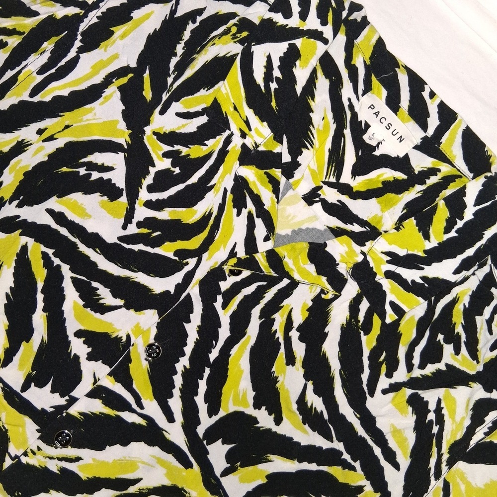 PACSUN Mens Abstract Print Short Sleeve Button Up Shirt Yellow Black Size‎ L